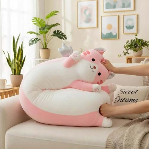 Image of Long Cat Plush Pillow, Cute Cat Stuffed Animal Body Pillow with Wings, Soft Kawaii Kitty Hugging Pillow, Christmas Valentine's Birthday Gift for Kids Girls Boys (Pink, 110cm /43.31in)