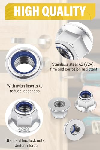 M8 Flanschmuttern 20 Stück,Caianwin DIN 6926 Sechskantmuttern mit Flansch Selbstsichernde, Sechskant Flansch Muttern Edelstahl A2 Stopmuttern/Sicherungsmuttern