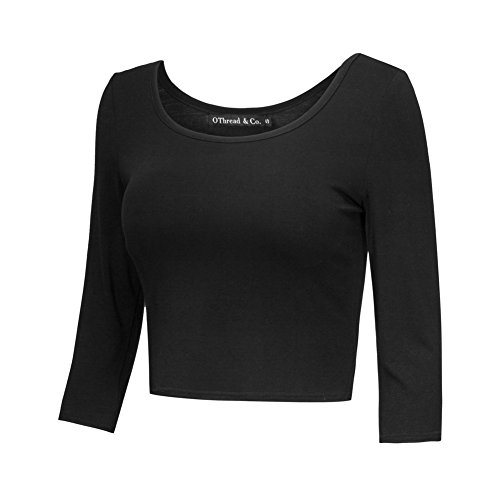 OThread & Co. Women's Crop Tops Basic Stretchy Scoop Neck 3/4 Sleeve T-Shirt2