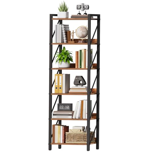 Image of HOOBRO Bookshelf, 6-Tier Industrial Bookcase, Book Shelf Storage Organizer, Tall Bookshelf with Metal Frame for Living Room, Bedroom, Home Office, Kitchen, Rustic Brown and Black BF72SJ01