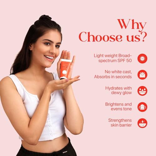 Image of Sunscreen SPF 50 PA+++ with Niacinamide, Kojic Acid & Kakadu Plum | Ultralight, No White Cast Sunscreen for Oily & Dry Skin | Brightening, Hydrating & Barrier Repair | Non-Greasy, Vegan & Paraben-Free | For Men & Women | 50ml