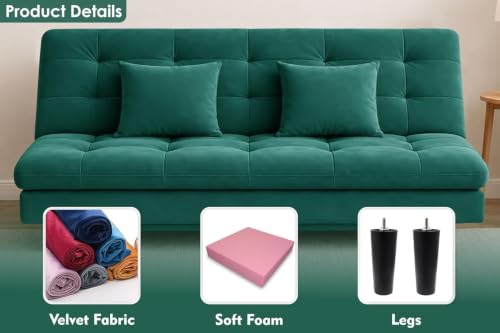 Image of Velvet Fabric Wooden 3-Seater Apsen Sofa Bed with Tufted Couch with Adjustable Backrest- Living Room Furniture-Green-Color