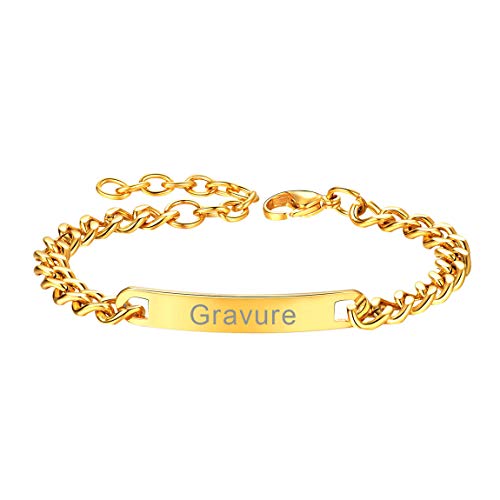 ChainsPro Gourmette Homme Or Personnalisable Gravure Acier Inoxydable-Bracelet Réglable Plaqué Or Prénom à Graver-Bijoux Personnalisé pour Hommes,Garçons