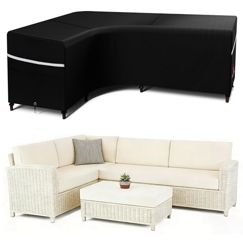 Rosefray Outdoor L-Shaped Sectional Cover-600D Patio Sectional Sofa Cover, Waterproof Furniture Covers for Deck, Lawn,Backyard 85”x105” Left Facing Black