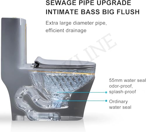 Image of Backline Siphonic 12 inch One-Piece Western Commode | Rimless Ceramic Toilet with Vacuum Flush Technology | S Trap 12 inch Outlet | Soft Close Seat | Luxury Bathroom Commode (Grey Glossy)