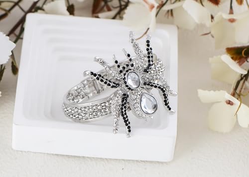 Alilang Women's Silvery Toned Aurora Borealis Rhinestones Spider Textured Halloween Bangle Bracelet2