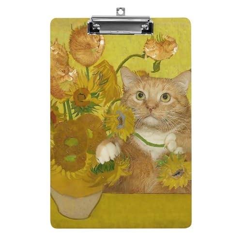 クリップボード A4 縦型 面白い ネコ柄 猫柄 ゴッホ ひまわり ファイルボード 壁掛け 画板 書きやすい お会計ボード て持ち運びやす 文書整理 文房具 会議パッド 事務用品 メモ 学校 家庭用バインダー