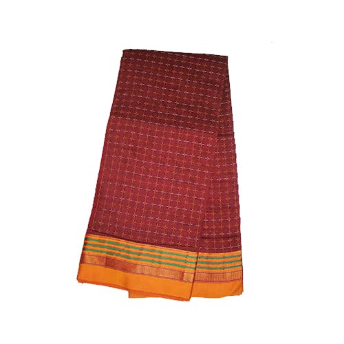 Neyge Women Irkal Ilkal Traditional Handwoven Cotton Silk Star Pattern Satin Jari Border Saree Stripe Pallu (Maroon)-image-44