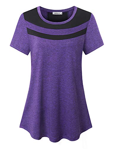 MOQIVGI Yoga Tops for Women with Short Sleeves Loose Fit Workout Running Clothing Polyester Wicking Activewear Purple Medium