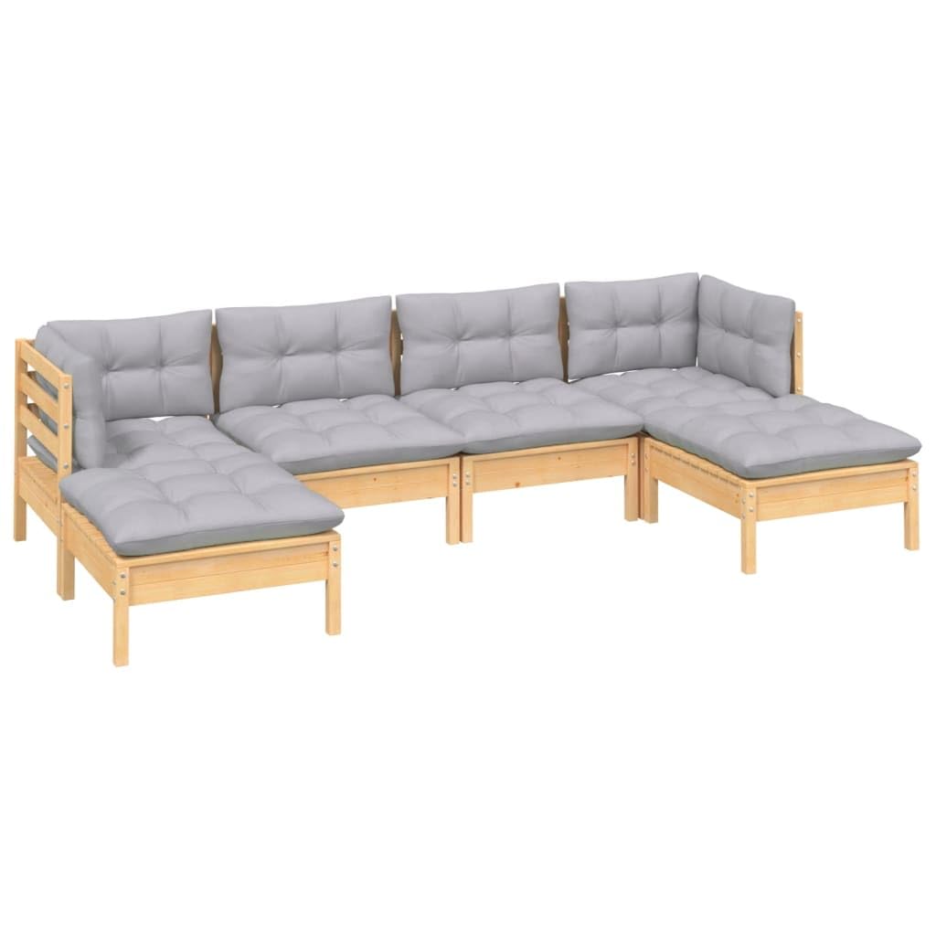 vidaXL Garten Lounge Set 6-TLG., Gartenmöbel Set Sitzgruppe für Garten Terrasse Balkon, Modular Sofa mit Grauen Kissen, Garnitur Loungemöbel, Kiefernholz