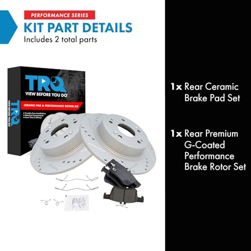 Image of TRQ Performance Rear Brake Pad and Rotor Set Ceramic Coated Drilled Slotted Rotors Compatible with 2018-2020 Honda Accord