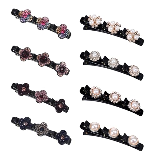 Set de 8 pinzas trenzadas para cabello con piedras y perlas miniatura 1