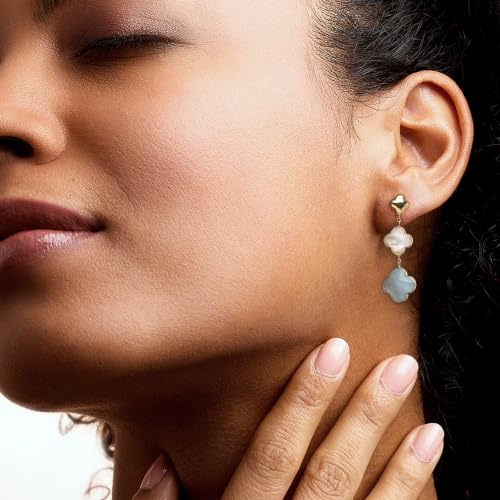 Image of Ross-Simons Italian Mother-Of-Pearl and 5.00 ct. t.w. Aquamarine Clover Drop Earrings in 14kt Yellow Gold