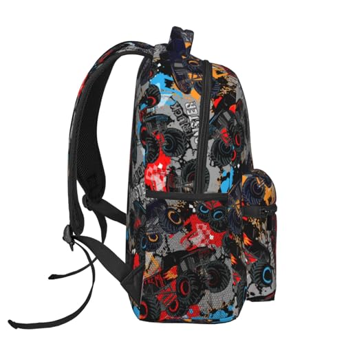 Monster Truck Kids Backpacks for Girls Boys Teenager,BookBags Back to School Bag,Lightweight Travel Daypack Laptop Backpack,Elementary Primary Middle School Bags for Age 6-123
