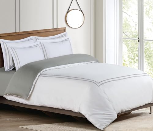 Majestic Giftware Madison Linen 4 Pcs Twin Size Bedding Set (BL56-T-4pcs) Riviera - Gray 400 TC Cotton Sateen Durable & Washable | 1 Fitted Sheet, 1 Duvet, 2 Pillowcases - Noble Collection