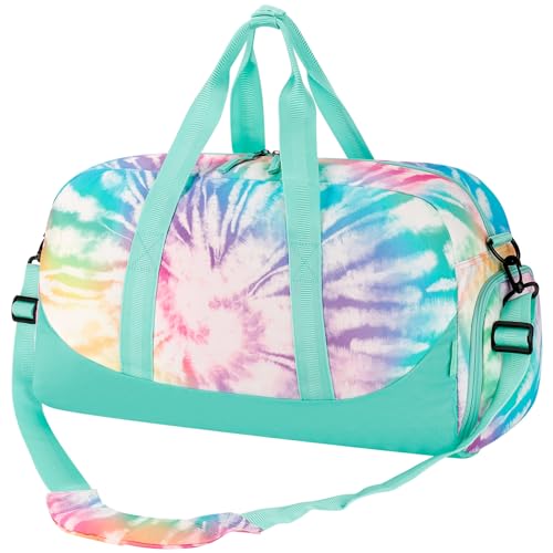 Image of Choco Mocha Kids Duffle Bag Girls - Tie Dye Weekender Overnight Bags for Girl Ages 9-12, Teal