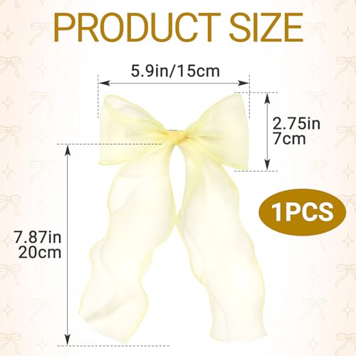 Pinza moño grande para cabello, lazo amarillo elegante miniatura 2