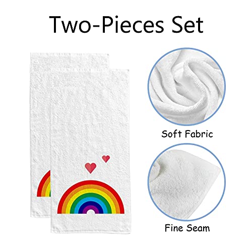 La Random 2 Pcs Rainbow Hearts Hand Bath Towels, Absorbent Soft Face Fingertip Towel For Bathroom Kitchen Dish Washcloths 30 Inch X 15 Inch #TOP1