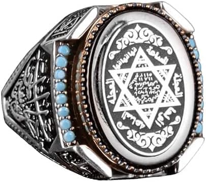 KAMBO Anillo de David of Star, anillo de sello de Salomón, de plata de ley maciza de 925 K para hombre, Personalizzato, Plata, Sin piedra preciosa