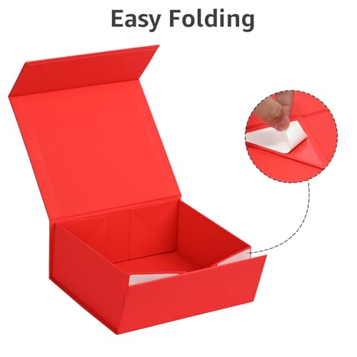 Image of LIFELUM Red Gift Box 8 x 7 x 3 inch, Small Gift Box with lid Magnetic Closure for Presents with Lids Ribbon