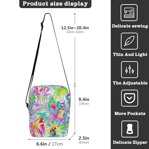 Colorful Tropical Parrot Flowers messenger bag for women crossbody shoulder bag men Woman Shoulder Handbags Adjustable Strap for business Casual3