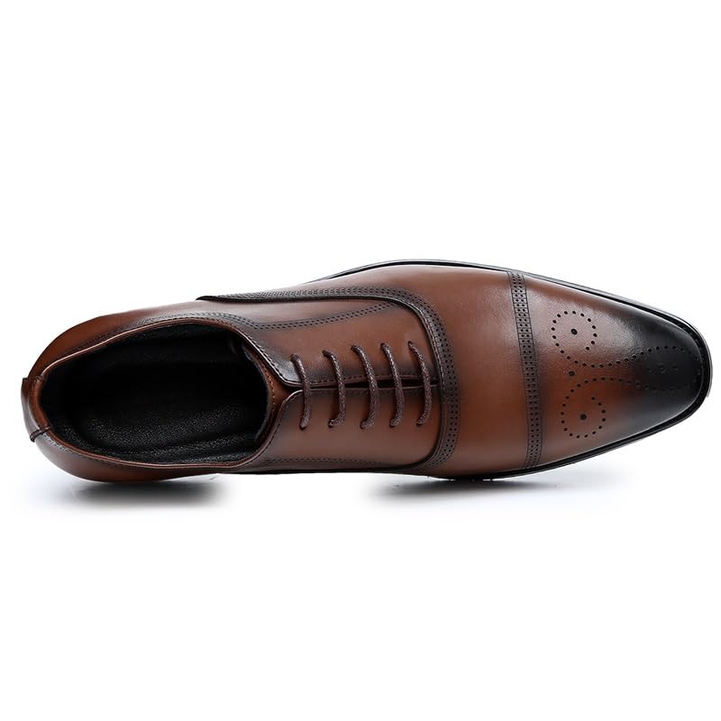 Formal Shoes for Men Lace Up Pointed Burnished Toe Brogue Embossed Cap Toe Faux Leather Block Heel Slip Resistant Low Top Anti-Slip Classic2