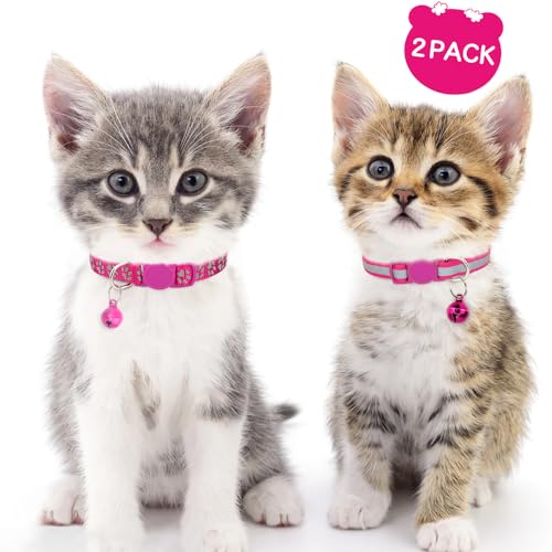 Image of Taglory 2 Pack Cat Collar with Bell, Breakaway Buckle and Reflective Strip | Adjustable 15-20 cm for 2-6 Months Cat, Quick Release Clip, Kitten and Adult Cats, Spare Collar Included, Indoor Outdoor Use