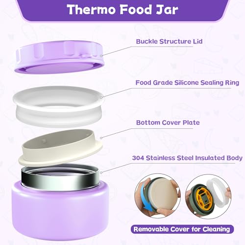 Aimsnk Lunch Box Kids, Bento Lunch Box for Kids with Thermo 8oz Food Jar, Leak Proof Hot Lunch Containers with 4 Compartment, Bento Box for Kid Toddler Insulated Lunch Bags for School (Purple) by Aimsnk - Image 3