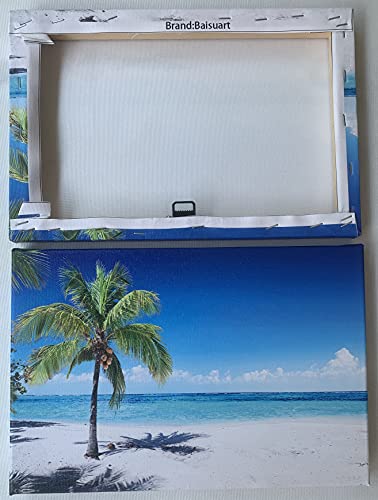 Baisuart-Large Canvas Wall Art Summer Ocean Waves Coconut Trees On Sands Beach Seascape Painting Sea Nature Pictures For Living Room Home Office Wall Decor Artwork #TOP6