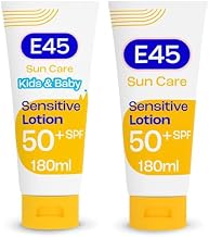 E45 SPF50+ Sensitive Sun Lotion Pack 2 x 180ml – Kids & Baby Lotion + Sensitive Body Lotion – UVA & UVB Protection for Dry, Sensitive & Eczema-Prone Skin