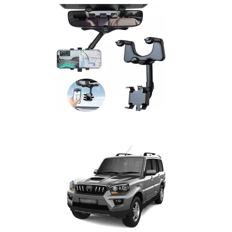 LOVMOTO Car Rearview Mirror Holder Phone Bracket Car Dashboard Phone 360 Rotation Cell Phone Holder Stand Base Vehicle Rear View Mirror Phone Holder Mount Comfortable with Scor-pio