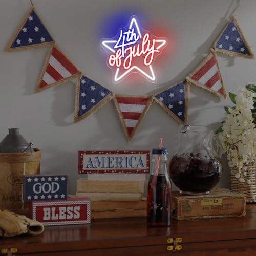 Image of Happy 4TH of July Decors Neon Sign Happy Independence Day Led Sign 4th of July Celebration Light Patriotic Welcome Memorial Day Decoration, 13 inchx13 inch