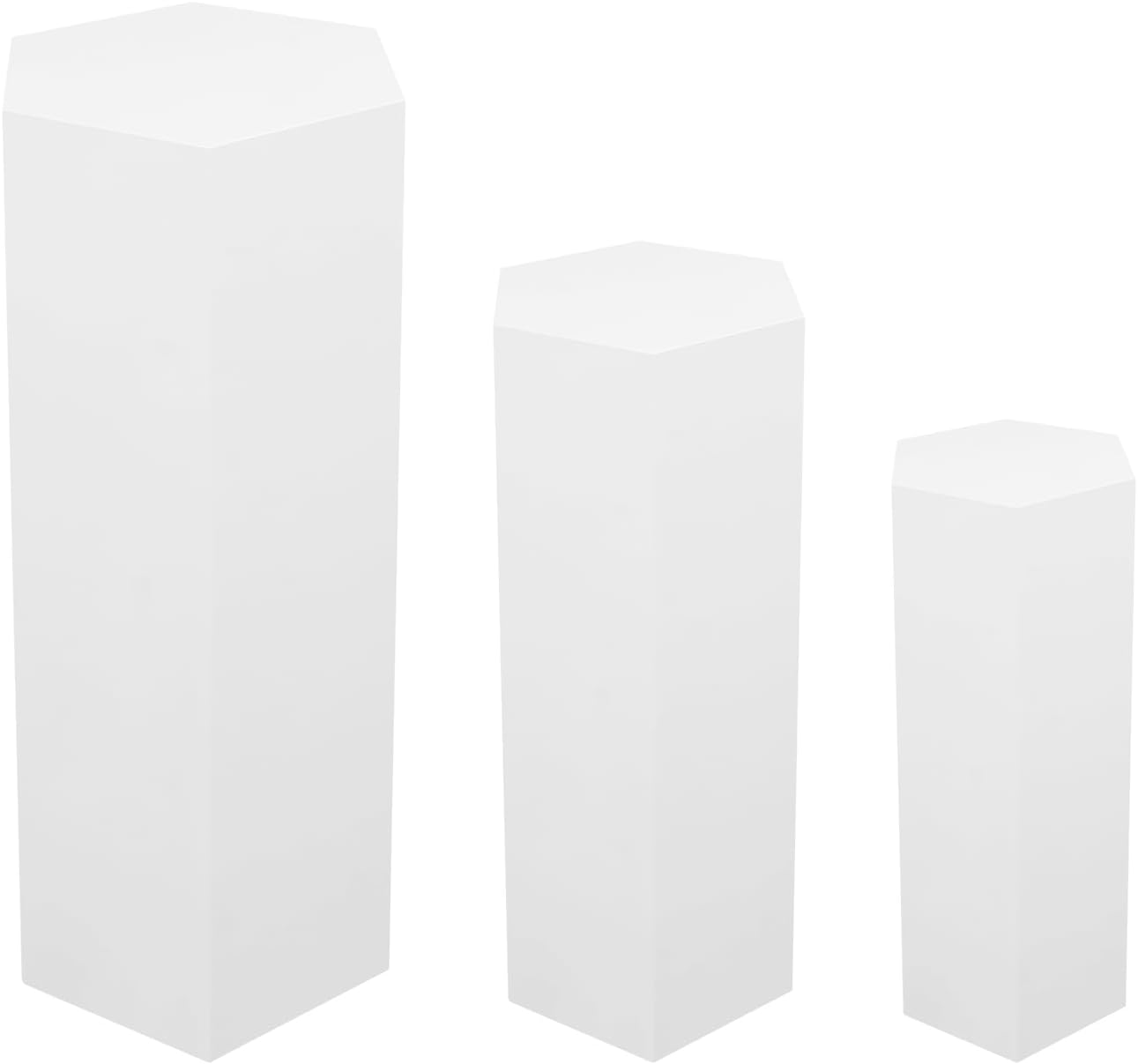 3 Pcs Display Stands, Metal Hexagonal Pedestal Stands for Display, Freestanding Flower Plant Pedestal Stands Cake Dessert Table Pillar for Wedding Party Birthday Decor, 23.6/29.5/35.4 inch Tall (White)
