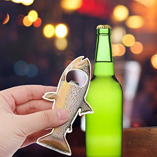 Inoomp Bottle Opener Fridge Magnet Bottle Opener With Magnetic Cap Catcher Stainless Steel Rainbow Trout Fish Shape 2 In 1 #TOP7