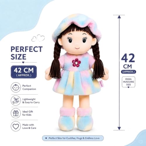 Image of 42cm Soft Plush Girl Doll, Cream, Ultra-Soft Fabric with PP Cotton Filling, Cuddly Toy for Kids, Birthdays and Special Occasions