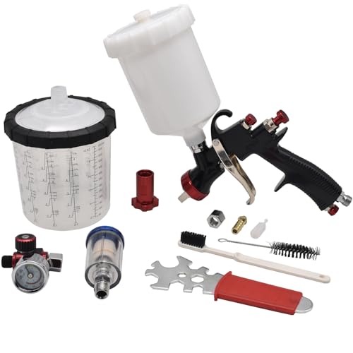 R500 LVLP Pistola de pintura de carro de 1,3 mm com regulador de ar e separador de óleo, caneca de mistura e adaptador de pulverização