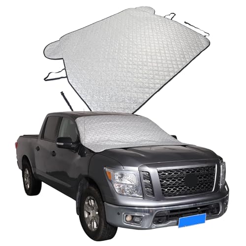 Image of CHEAYAR Automotive Windshield Snow Cover Compatible with Nissan Titan 2016-2023, Silver, Waterproof, Aluminum Foil, Spunlaced Cotton, Warp Weft White Lining, 183 cm x 124 cm