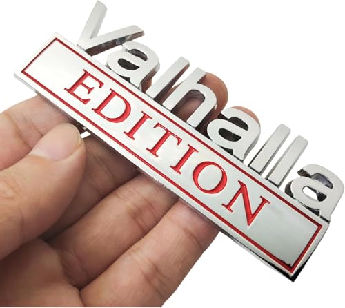 Image of 2pcs Valhalla Edition Metal Car Truck Bumper Emblem 3D Badge Sticker Decal (Silver Red)
