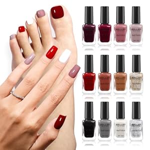 GELLEN 12 Colors Nail Polish Set, Fall Winter Trendy Air Dry Regular Nail Polish for Women Fingernail Toe Nails, Not UV Gel, Hema Free, Non-toxic, Black White Gray Nude Red Brown Gold Silver Set