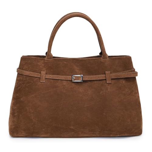 GETERUUV Bolsa feminina de camurça marrom de camurça vintage, bolsa de mão com alça superior com fecho magnético, Marrom, Medium
