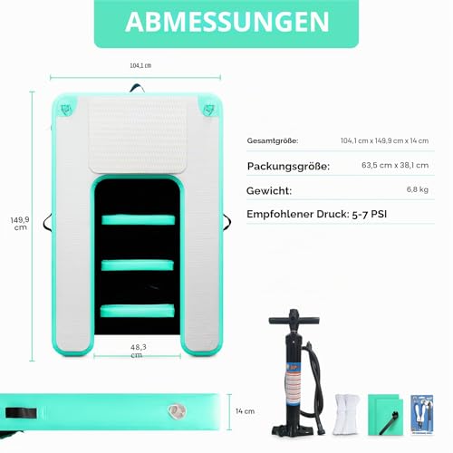 Aufblasbare große Hunde-Schwimmrampe – Schwimmen Haustiere bis zu 100 kg große Hunde – aufblasbare Treppe für Boote, Docks, mit Pumpe/Seil/Reparaturset – PVC-Anti-Rutsch-Gewebe