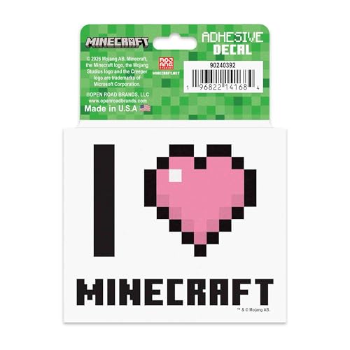 Image of Minecraft I Love Minecraft Adhesive Vinyl Decal - Fun Gaming Sticker for Laptop or Water Bottle