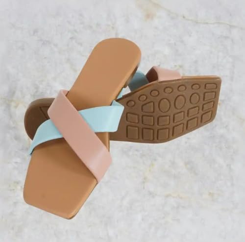 Image of TIGER COLLECTIONS Women's Flat Cross Strap Slippers | Comfortable Open Toe Casual Slip-On Sandals | Lightweight Anti-Skid Daily Wear Fashion Flats for Women & Girls