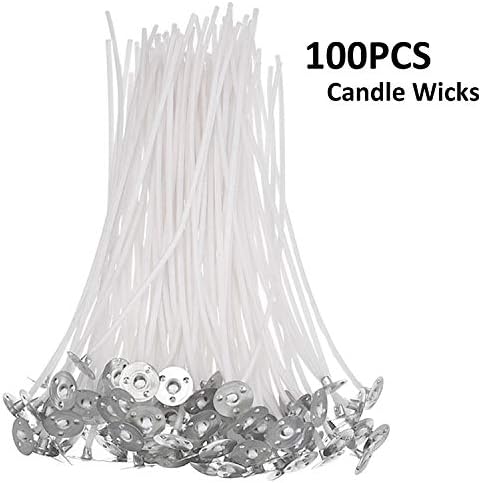 Wendergo 100 Pcs Candle Wicks 10cm Pre Waxed Candle Wicks with 1 Pc Stainless Candle Wicks Holder for Candle Making DIY Crafts