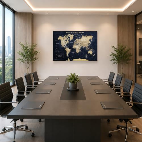 Image of IPIC Vintage Teal World Maps for Wall, World Map Canvas, Size 42x28 in