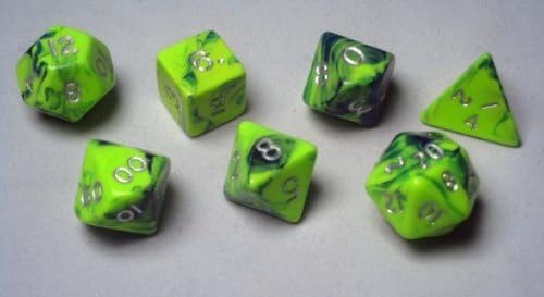 RPG Dice Sets(16mm): Green-Blue/Silver Toxic Polyhedral 7-Die Set