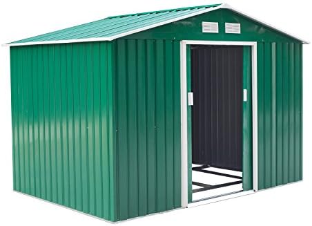 Outsunny 9 x 6FT Garden Metal Storage Shed Outdoor Storage Shed with Foundation Ventilation & Doors, Green