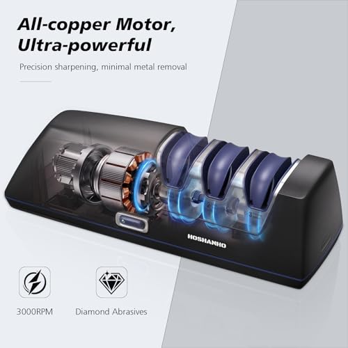 HOSHANHO 3-Stage Electric Knife Sharpener with Diamond Wheels & 20° Guide — view 3