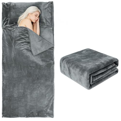 tuphen Flannel Sleeping Bag Liner for Adult XXL Soft Fluffy Adult Sleeping Sack with Zipper Travel Camping in Warm Cold Weather Thick Sleeping Bag Liner for Hotel Hiking Camping Indoor Outdoor Use