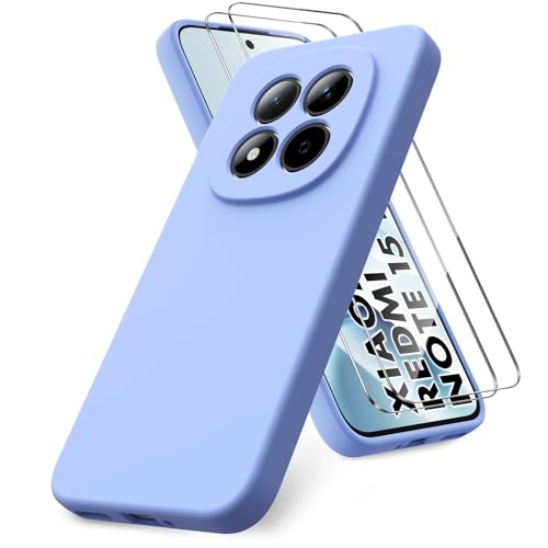 Vansdon Funda Compatible con Xiaomi Redmi Note 15 Pro 5G, 2 Unidades Protector Pantalla Cristal Templado, Silicona Líquida Gel Ultra Suave Funda- Morado